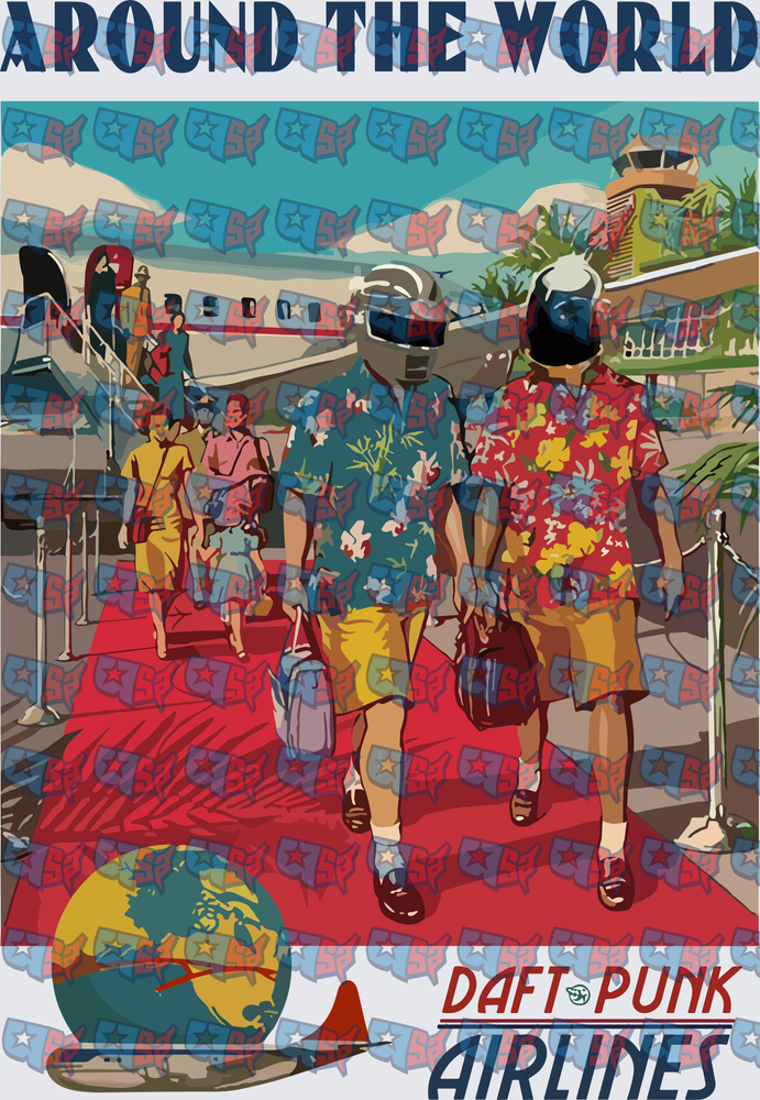 Helmeted DJs Vintage Airline Travel Poster (DTF)