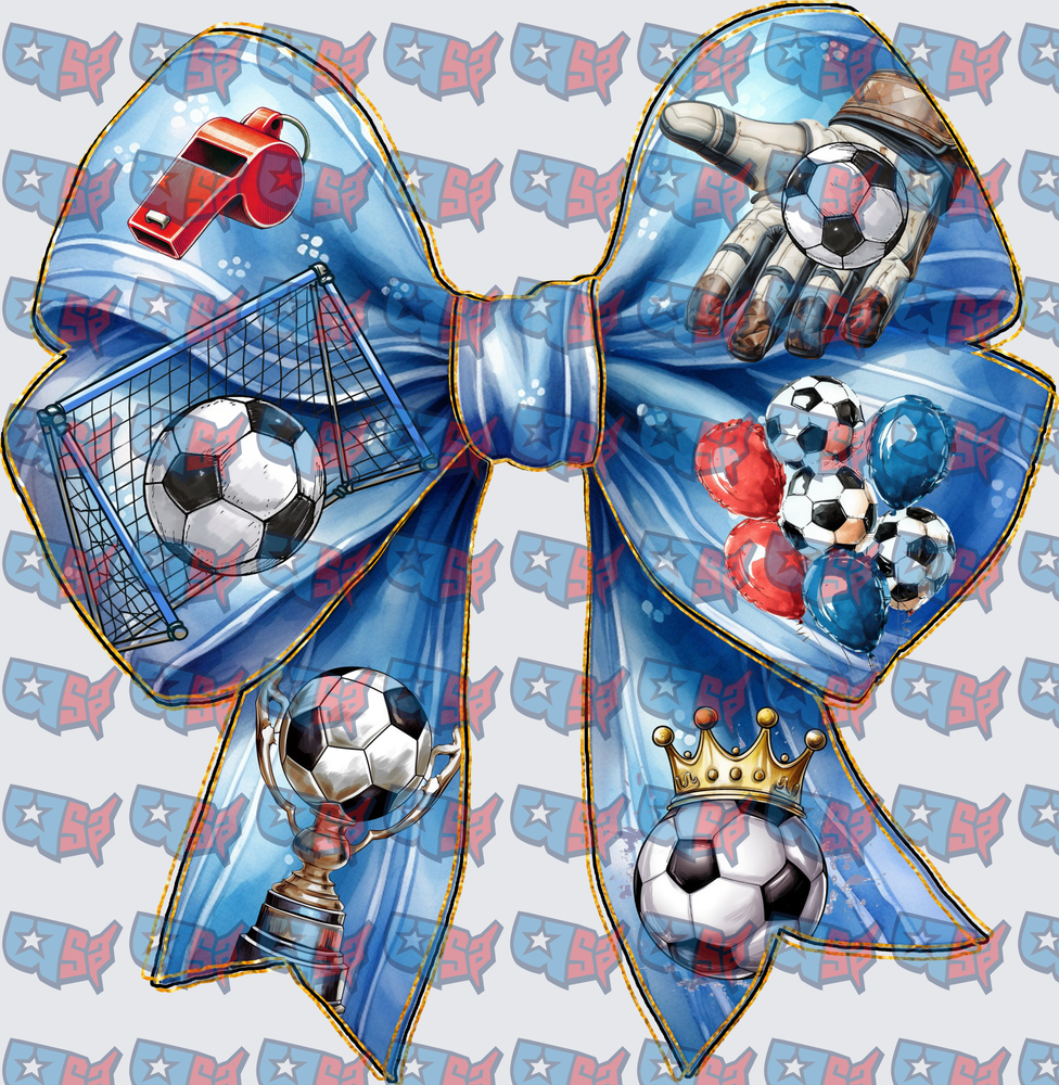Blue Soccer Bow With Trophy Glove And Whistle (DTF)