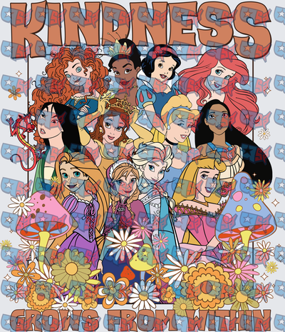Kindness Grows From Within Disney Princesses Floral Retro (DTF)