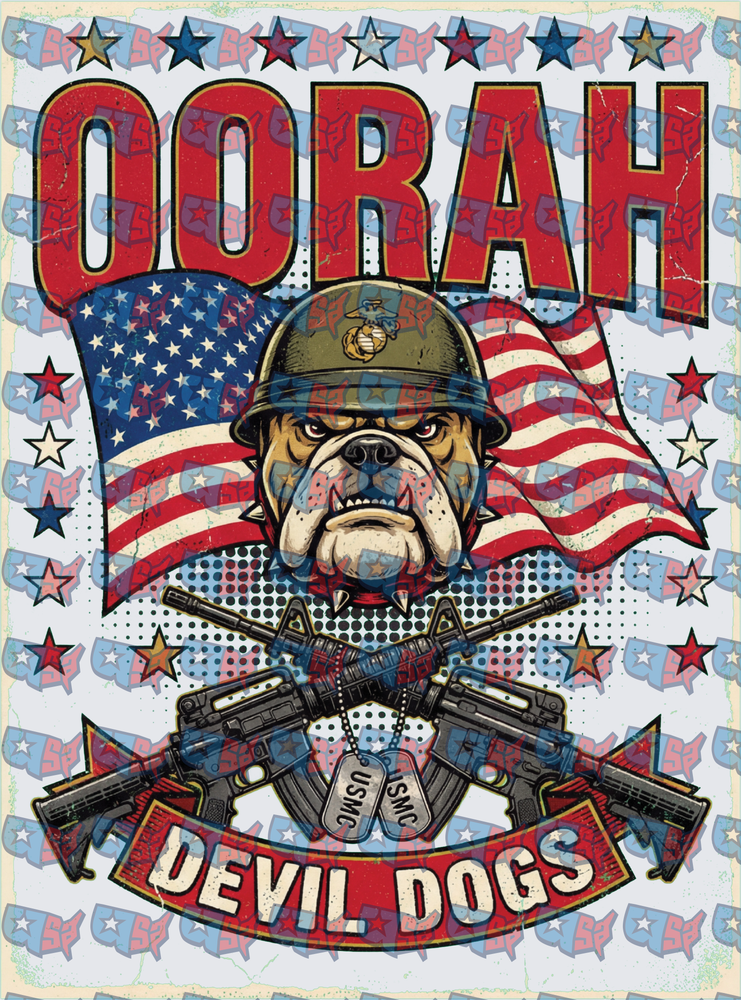 Oorah Devil Dogs USMC Bulldog American Flag (DTF)