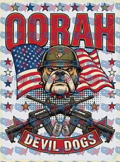 Oorah Devil Dogs USMC Bulldog American Flag (DTF)