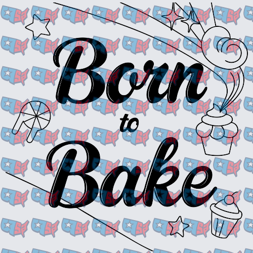 Born to Bake Buffalo Plaid Script with Cupcakes (DTF)