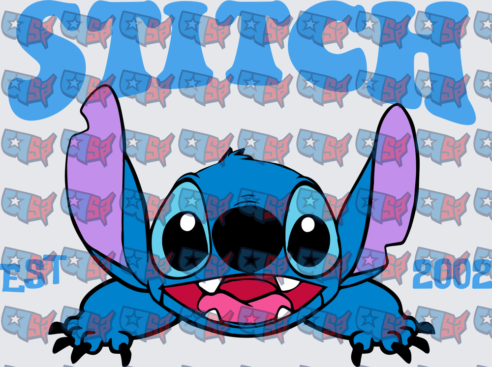 Cute Blue Alien Character Est 2002 Text Design (DTF)
