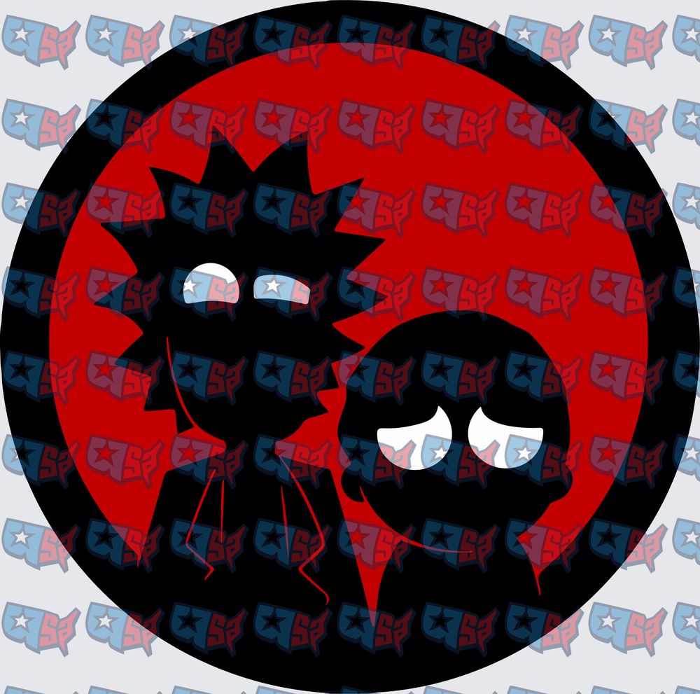 Mad Scientist and Kid Silhouette Red Circle (DTF)