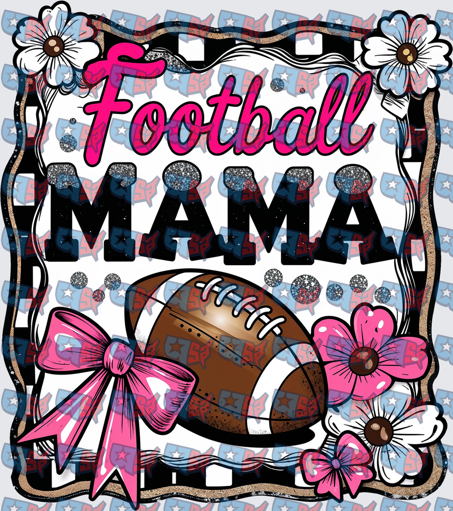 Football Mama Floral Pink Bow Glitter Design (DTF)