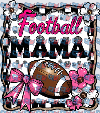 Football Mama Floral Pink Bow Glitter Design (DTF)