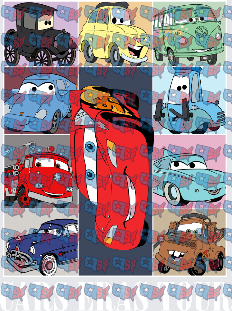 Animated Cartoon Cars Characters Collage Panel Sheet (DTF)