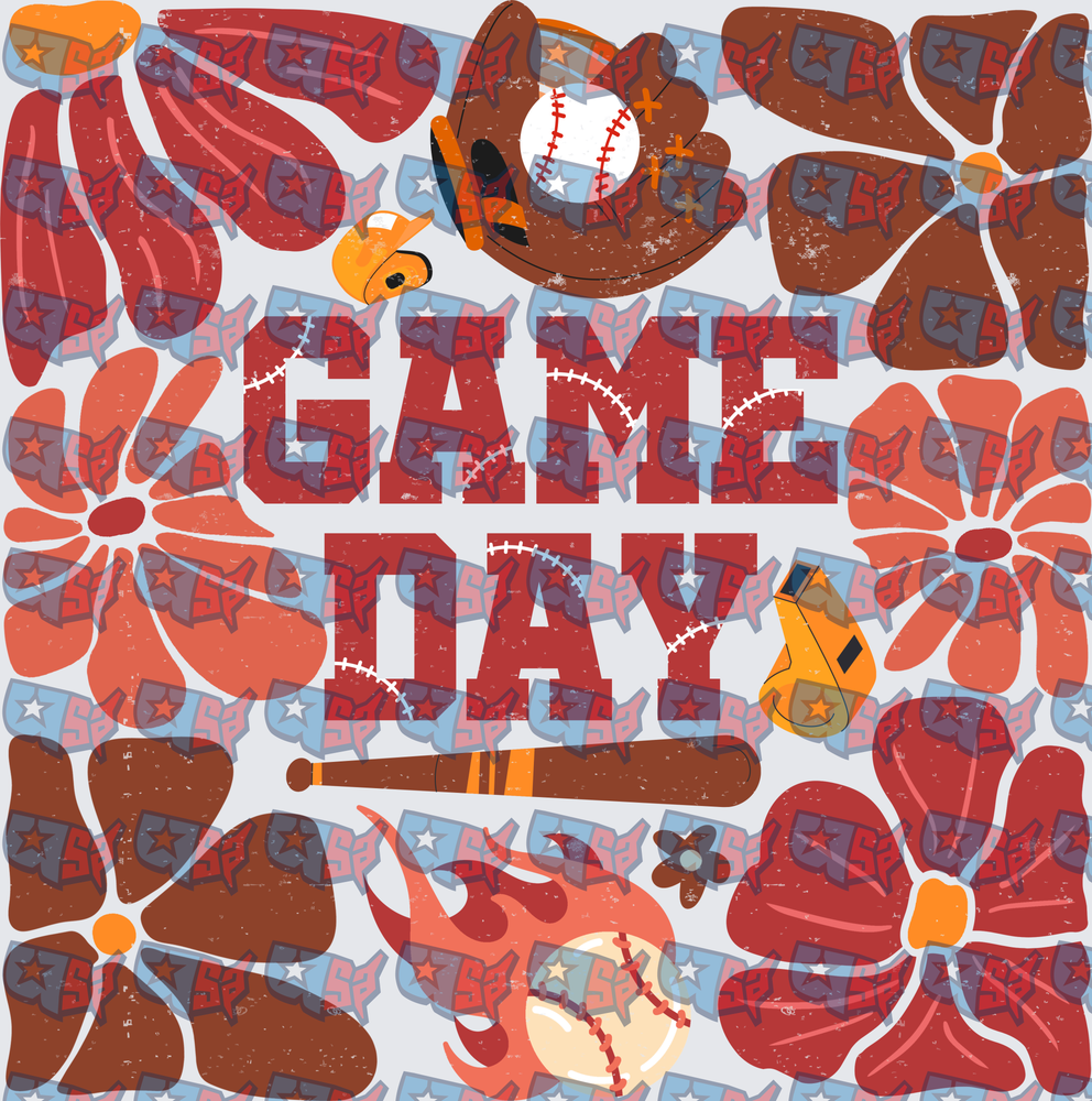 Game Day Baseball Floral Retro Distressed (DTF)