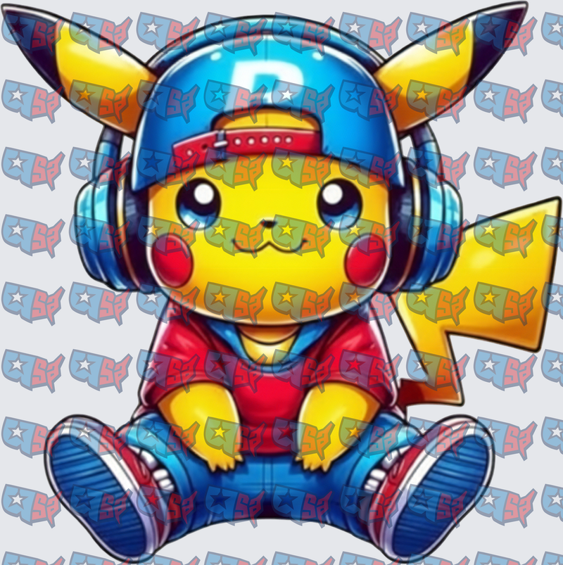Cute Yellow Electric Mouse Streetwear Headphones Hip Hop (DTF)