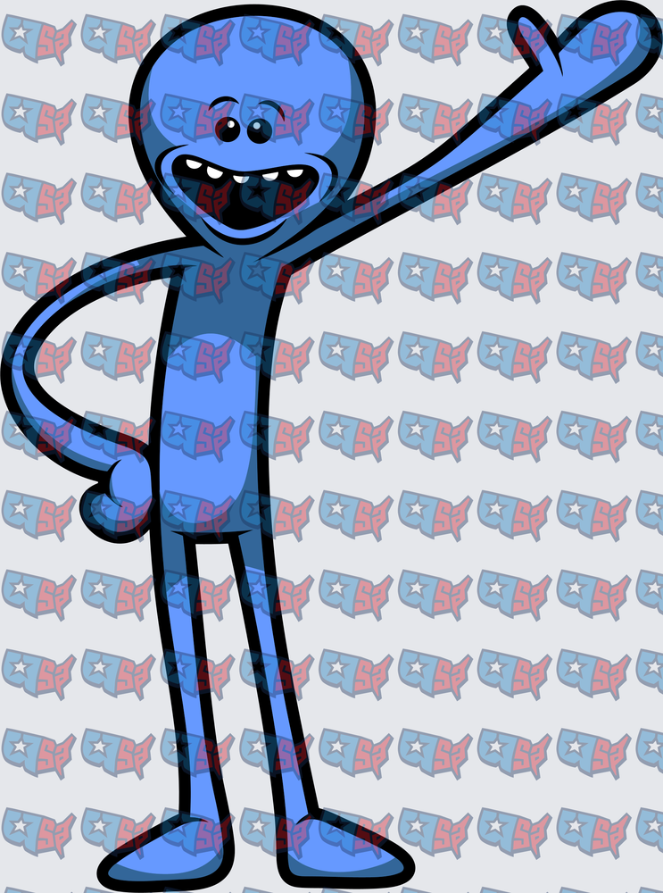 Blue Cartoon Character Pointing and Waving (DTF)