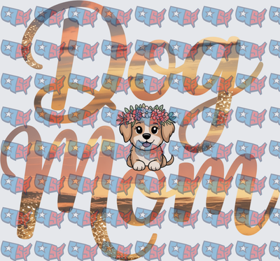 Dog Mom Sunset Script with Floral Puppy (DTF)