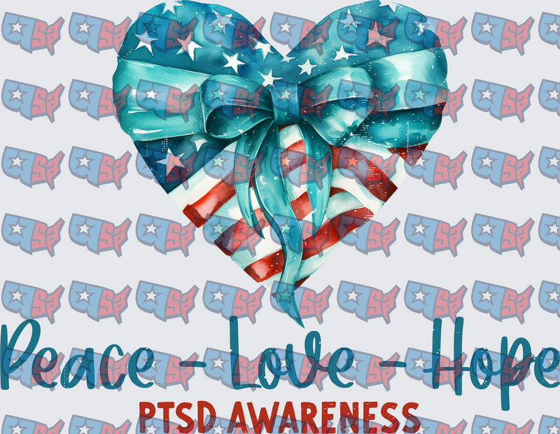 Peace Love Hope PTSD Awareness American Flag Heart Bow (DTF)