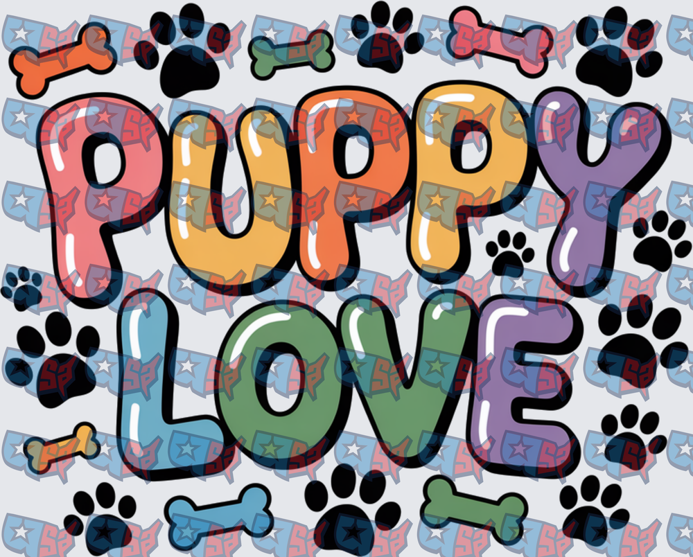Puppy Love Colorful Paw Prints and Bones (DTF)