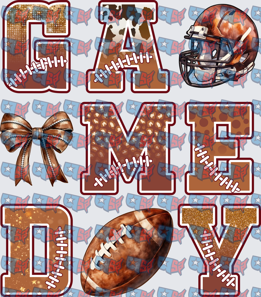 Game Day Football Helmet Bow Varsity Letters (DTF)