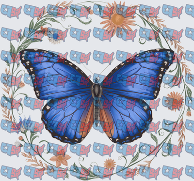 Blue Morpho Butterfly Wildflower Wreath (DTF)