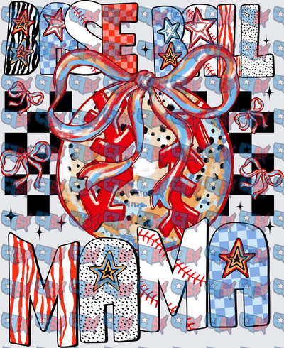 Baseball Mama Coquette Bow Patterned Letter Design (DTF)