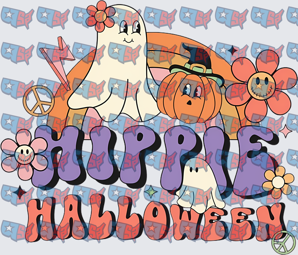 Hippie Halloween Groovy Ghost Pumpkin Retro Floral (DTF)