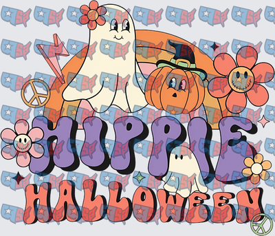 Hippie Halloween Groovy Ghost Pumpkin Retro Floral (DTF)