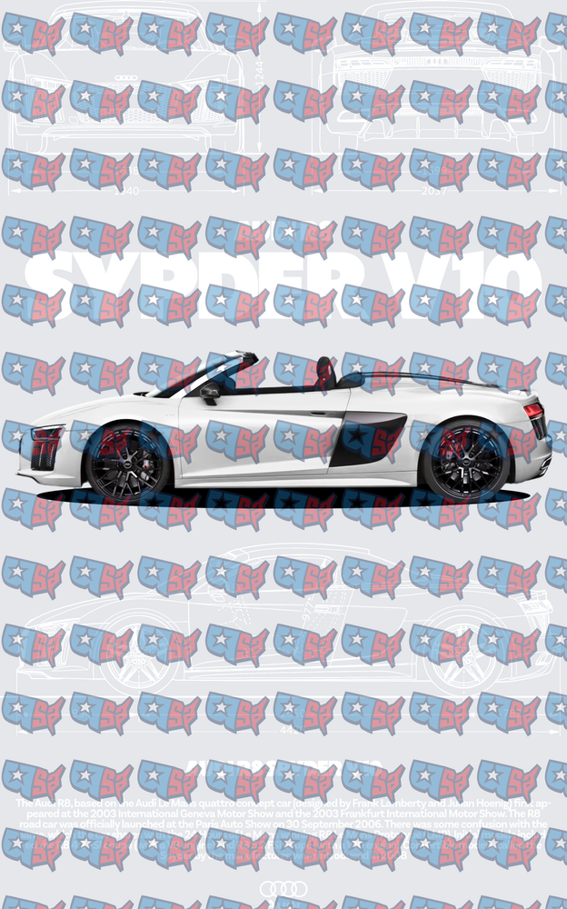White V10 Spyder Convertible Sports Car Side Profile (DTF)