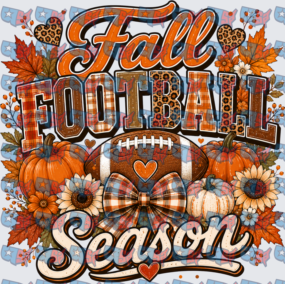 Fall Football Season Pumpkin Plaid Leopard Design (DTF)