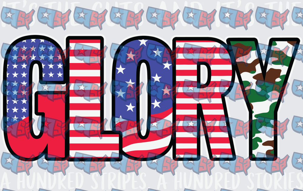 Glory American Flag and Camo Bold Text Design (DTF)