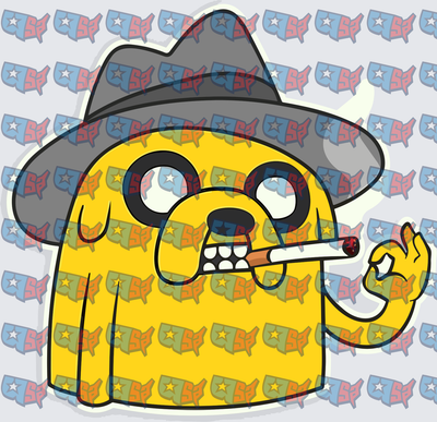Yellow Cartoon Dog Fedora Hat Smoking Joint (DTF)