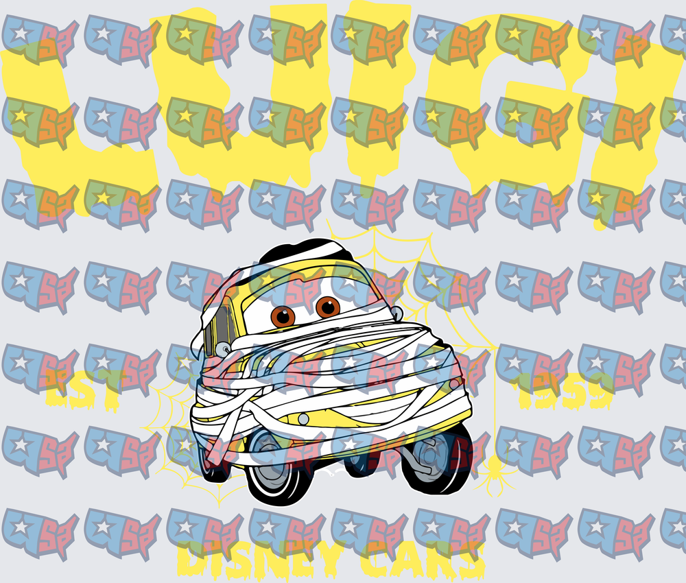 Luigi Cars Halloween Mummy Costume Spiderweb (DTF)