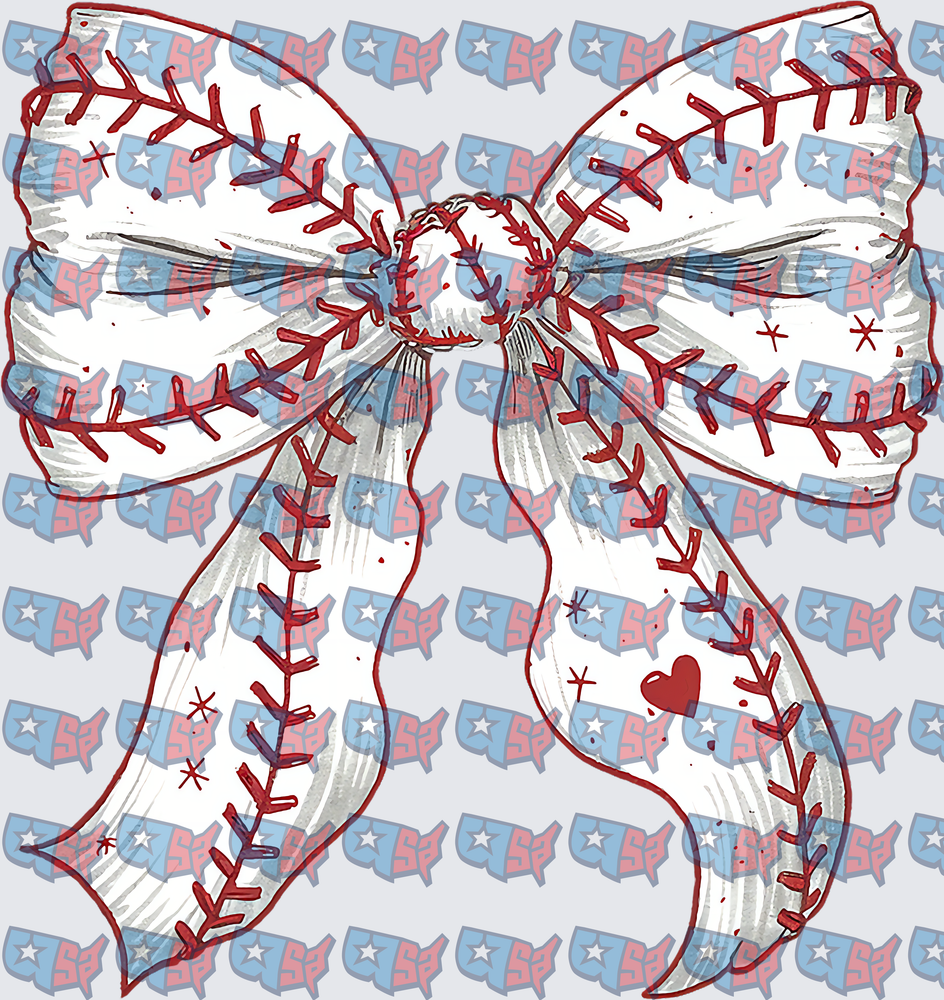 Baseball Stitch Bow With Heart Accent (DTF)