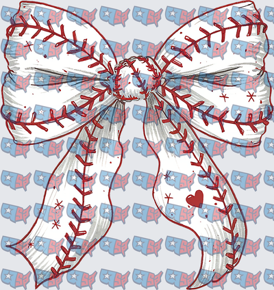 Baseball Stitch Bow With Heart Accent (DTF)