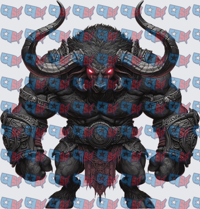 Armored Minotaur Warrior With Glowing Red Eyes (DTF)