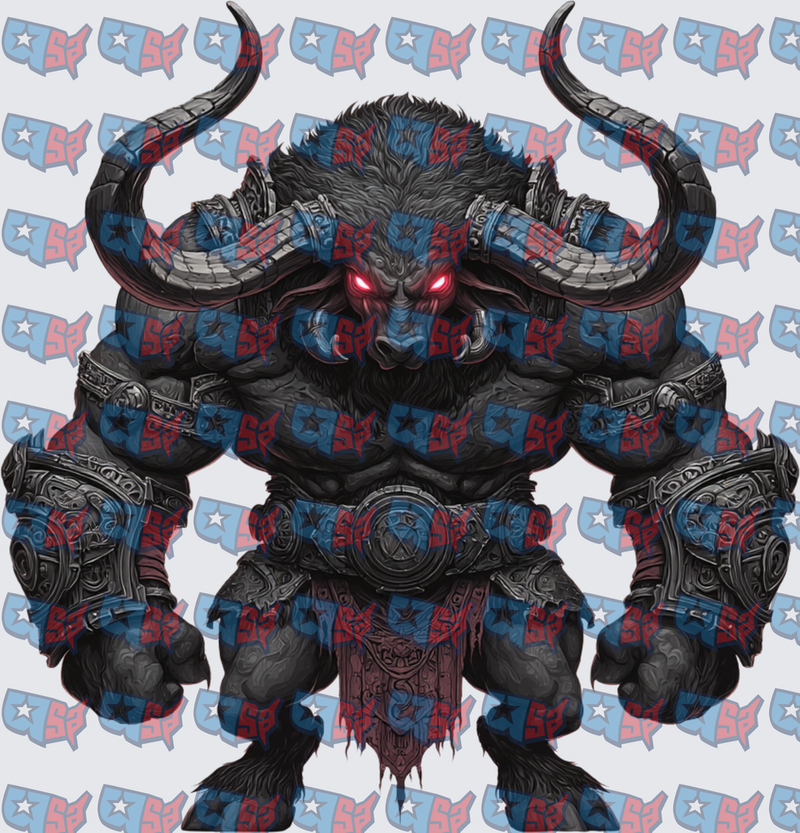 Armored Minotaur Warrior With Glowing Red Eyes (DTF)