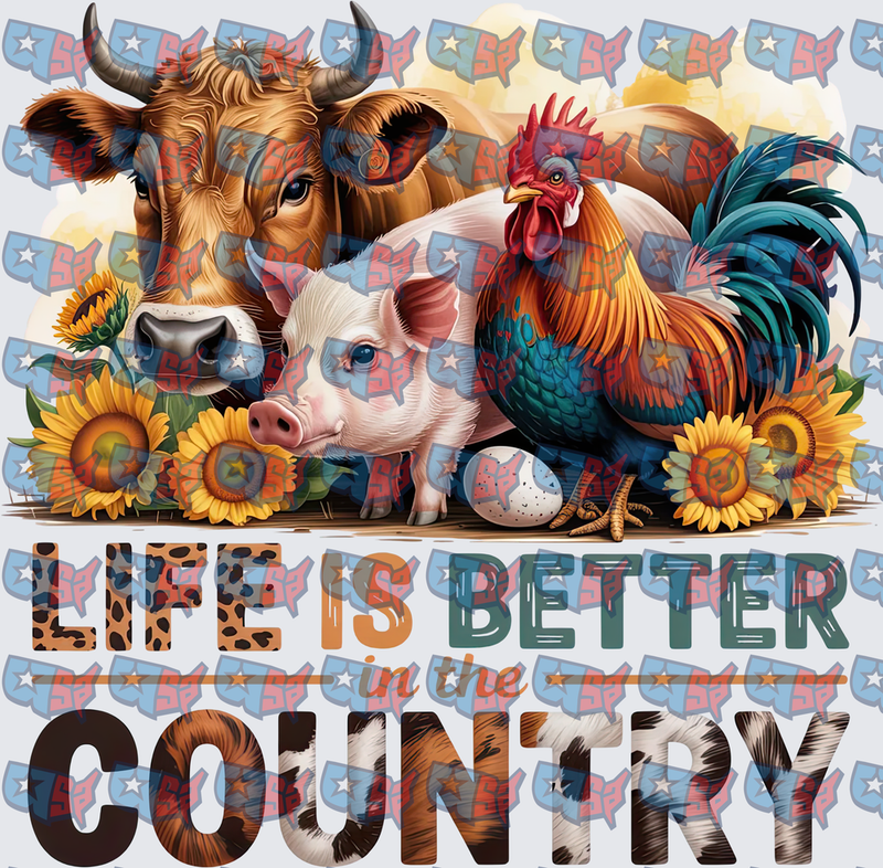 Life Is Better In The Country Farm Animals Sunflowers (DTF)