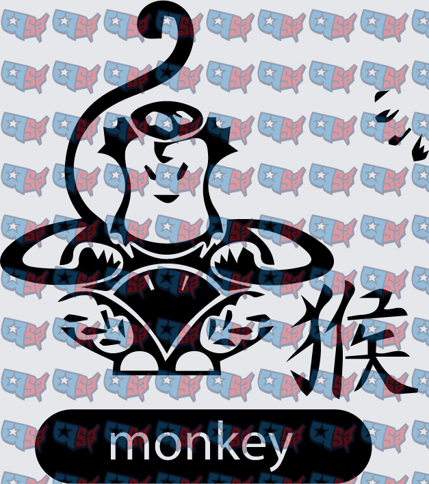 Chinese Zodiac Monkey Symbol with Kanji (DTF)