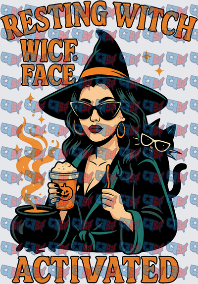 Resting Witch Face Activated Halloween Witch With Black Cat (DTF)