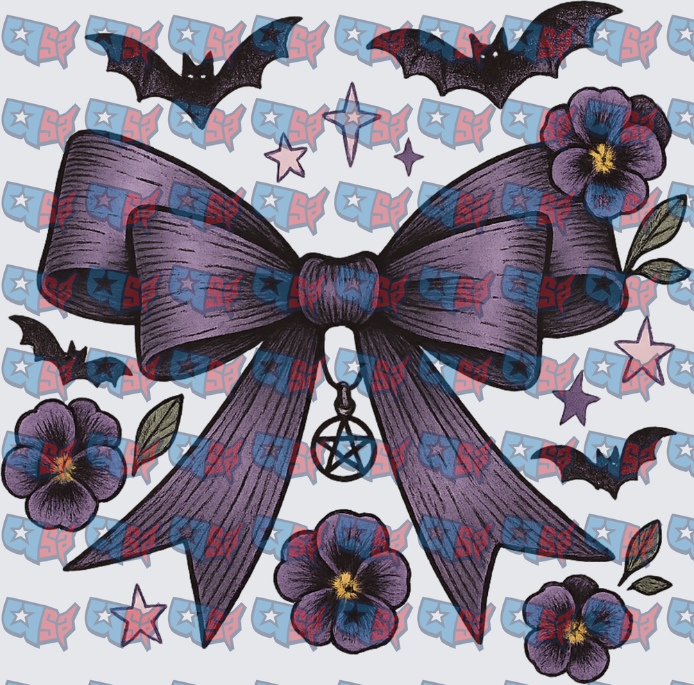 Gothic Bow Pentagram Bats Pansy Flowers (DTF)