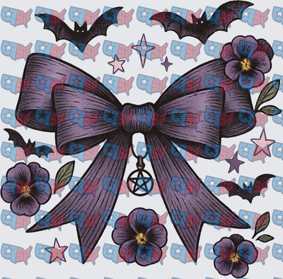 Gothic Bow Pentagram Bats Pansy Flowers (DTF)