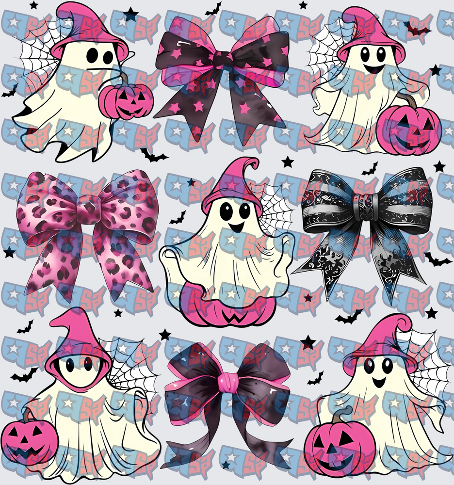Cute Ghosts Witches Bows Halloween Pink Pumpkins (DTF)