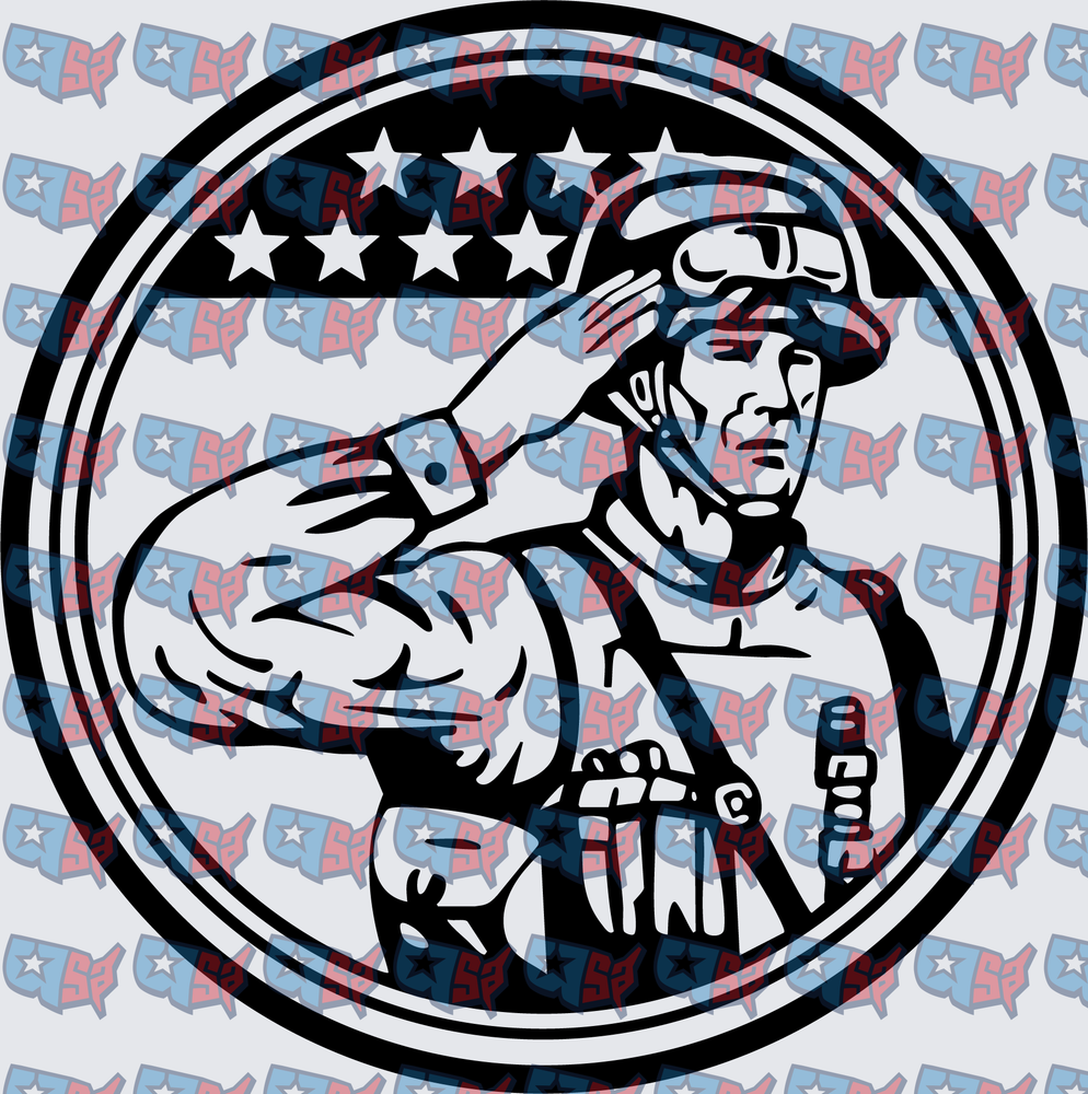 Saluting Military Soldier Circle Badge Stars (DTF)