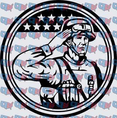 Saluting Military Soldier Circle Badge Stars (DTF)