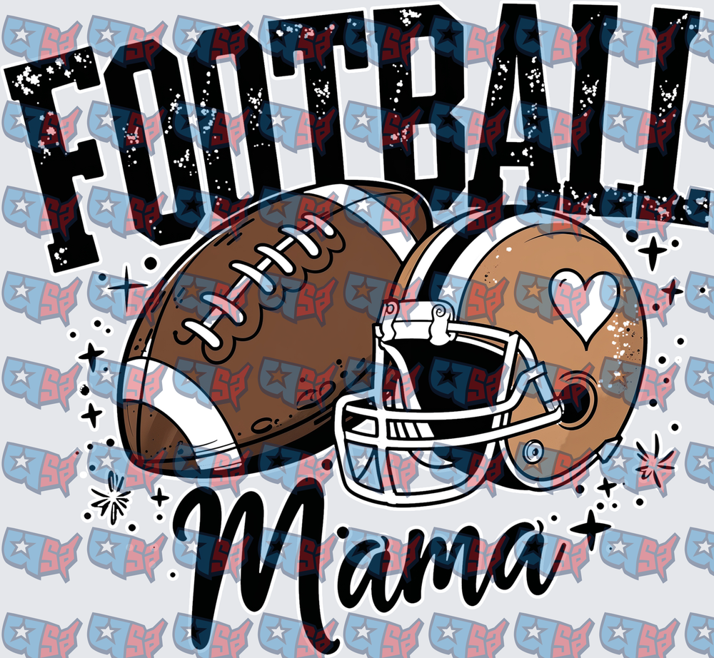Football Mama Helmet Heart Glitter Design (DTF)