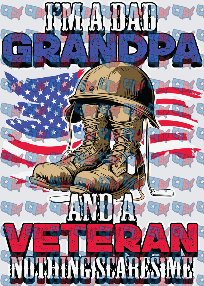 I'm A Dad Grandpa And A Veteran Nothing Scares Me Military Boots Flag (DTF)
