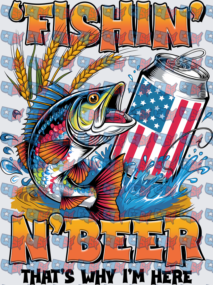 Fishin N Beer That's Why I'm Here Bass American Flag Can (DTF)