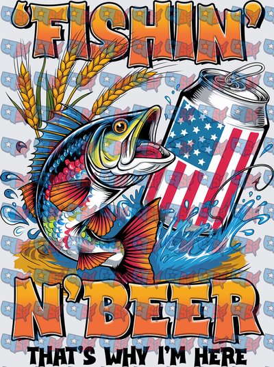 Fishin N Beer That's Why I'm Here Bass American Flag Can (DTF)