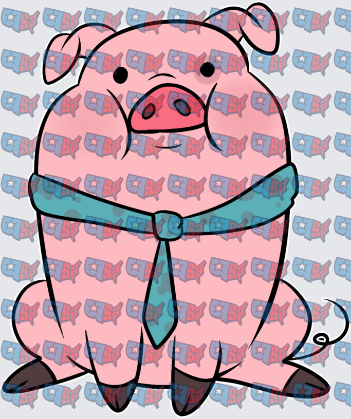 Chubby Pink Pig Wearing Blue Necktie (DTF)