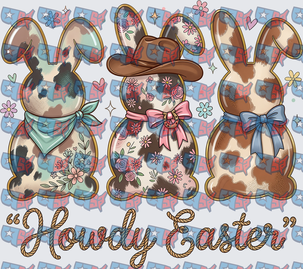 Howdy Easter Western Cowboy Bunny Trio (DTF)