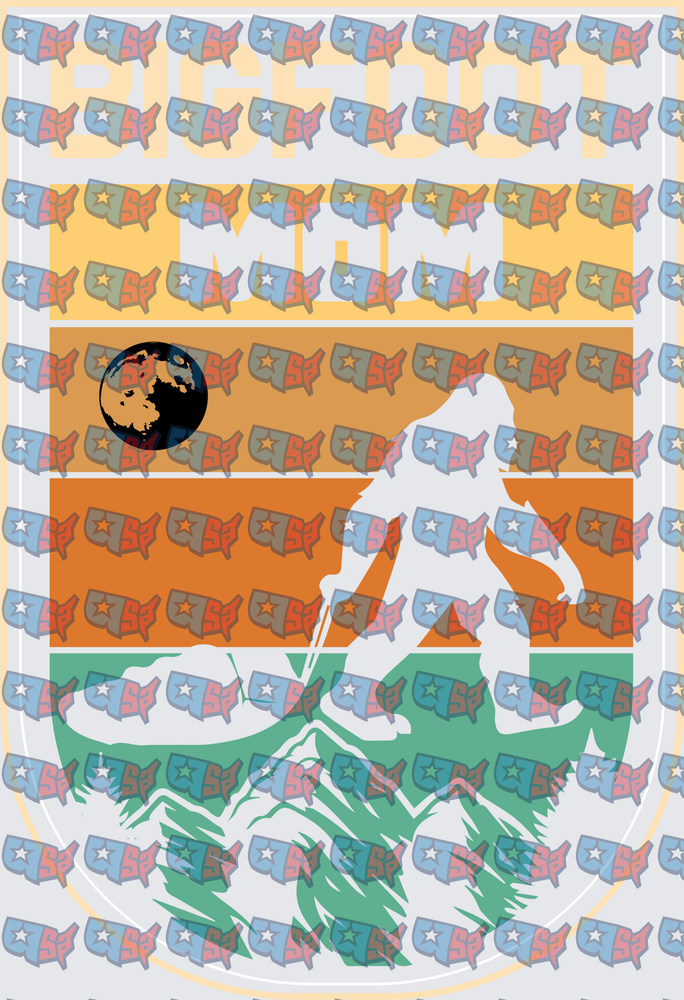 Bigfoot Sasquatch Retro Stripe Globe Forest Design (DTF)