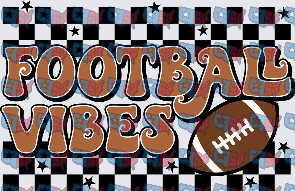 Football Vibes Retro Checkered Stars Groovy (DTF)