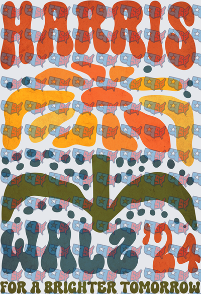 Harris Walz 24 For A Brighter Tomorrow Retro Groovy (DTF)