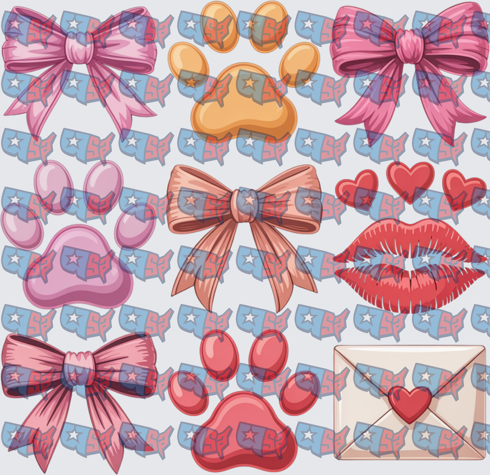 Pink Bows Paw Prints Lips Hearts Love Letter Bundle (DTF)