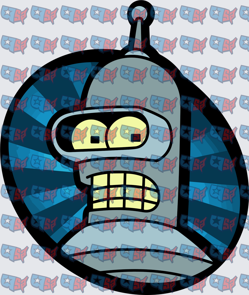 Angry Silver Robot Face Circle Badge (DTF)
